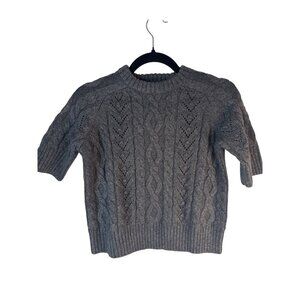 ZARA Gray Small Cable Knit Short-Sleeve Sweater Polyester/Acrylic/Wool Blend NWT